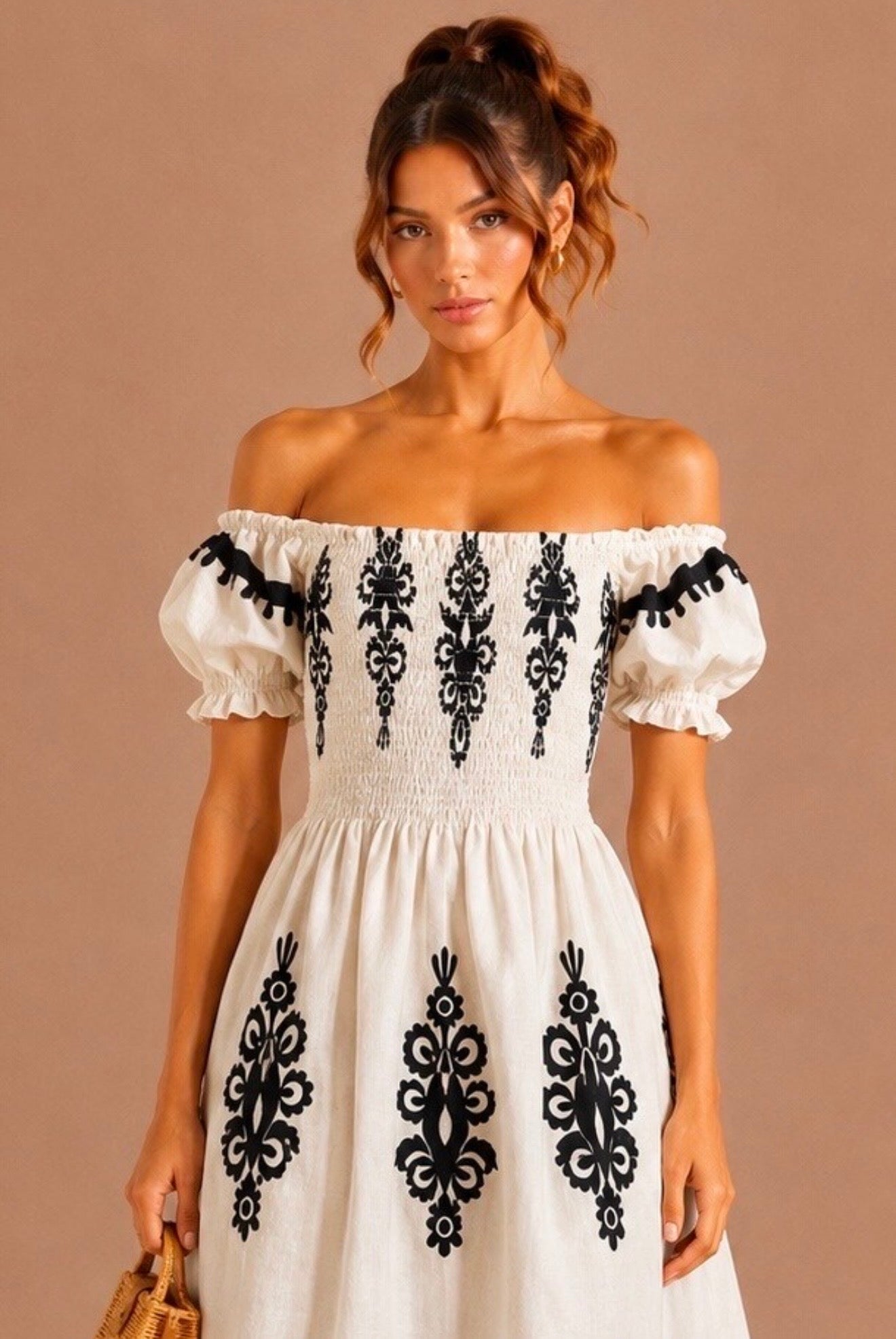 Robe midi smockée à imprimé