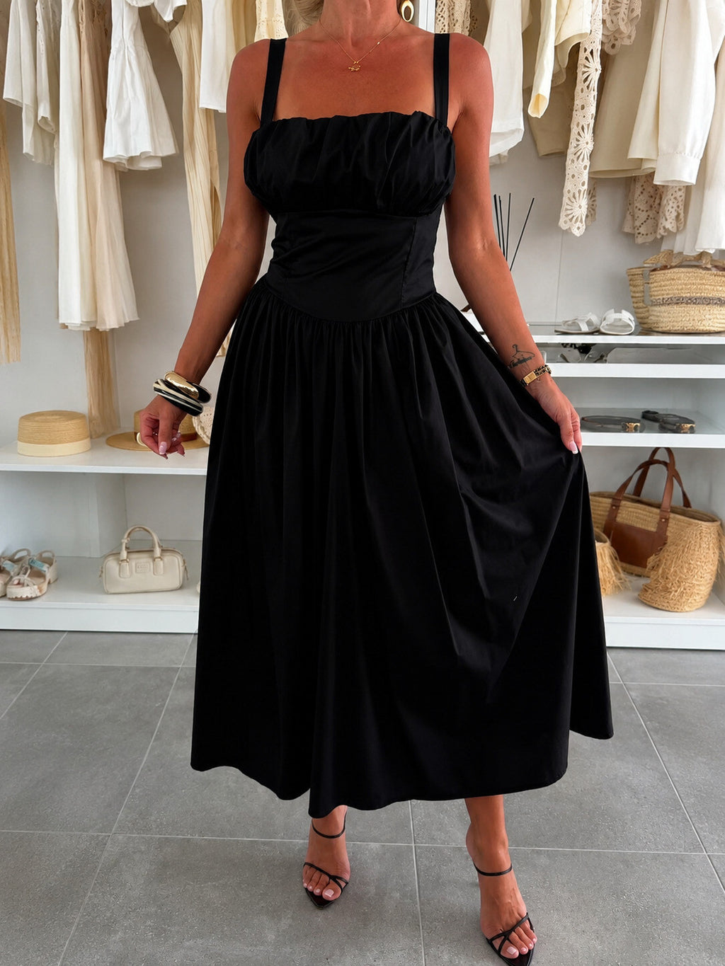 Robe longue femme en coton à bretelles – Taille unique